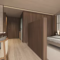 Japanese Style Hotel Guest Room With Wooden Elements Sliding Shoji Screens And Bed