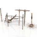 Traditional Wooden Equipment Set With Spiked Traps Rope Structures And Frames