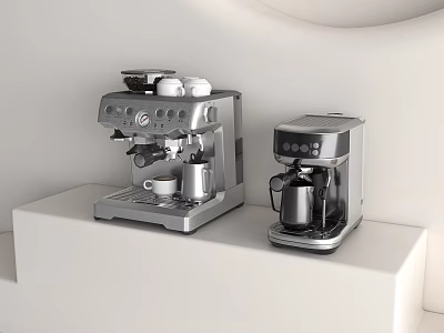 Sleek Silver Kitchen Appliances Coffee Machine and Electric Kettle on White Countertop for Modern Kitchen 3d model