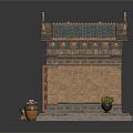 Classical Stone Temple Structure With Ornate Roof Entrance Steps And Decorative Vases