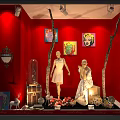 Nick Pony Storefront With Glass Window Red Background Mannequins And Decorations