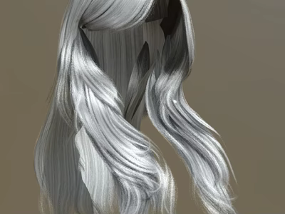 Woman with Long Silver Wavy Flowing Hair Elegant Soft Shiny Hairstyle 3d model