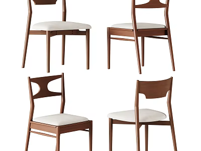 Stylish Wooden Dining Chairs With White Padded Seats And Curved Backrest Designs 3d model
