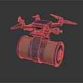Blue Drone Featuring Four Propellers And Cylindrical Container With Blue Yellow Stripes