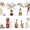 Assorted Vases With Dried Flowers And Decorative Items On Display Shelves