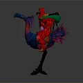 Decorative Character Riding Fantasy Colorful Feathered Creature With Blue Body Long Legs And Clawed Feet
