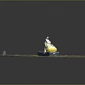 White Duck Standing On Small Platform In Green Grassy Area With Red Marker