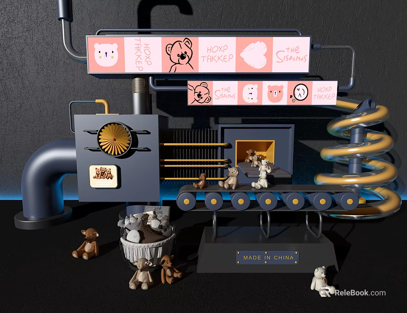 Hobo Friends The Smile Themed Toy Structure With Bear Dolls Conveyor Belt And Spring 3d model 
