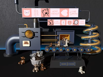 Hobo Friends The Smile Themed Toy Structure With Bear Dolls Conveyor Belt And Spring 3d model
