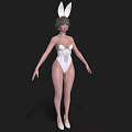 Woman With Green Hair Wearing White Bodysuit And Rabbit Ears On Black Background