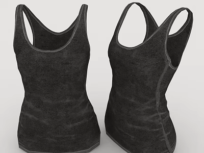 Two Black Fitted Tank Tops With Textured Fabric And Classic Slim Fit Design 3d model