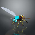 Artistic Bee Figurine With Blue Head Yellow Black Striped Body Transparent Wings And Metallic Legs
