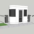 White Security Booth With Black And White Striped Barrier Gates Gray Base And Green Lawn