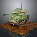 Green Military Tank Model With Number 424 Tracks And Brown Base