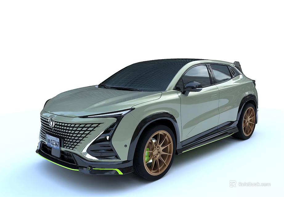 Modern Light Green SUV With Black Roof Golden Wheels And Sporty Design Styling 3d model 