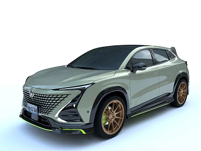 Modern Light Green SUV With Black Roof Golden Wheels And Sporty Design Styling 3d model