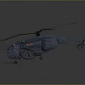 Military Transport Helicopter With Blue Rotors And Detailed Cargo Compartment Design Structure
