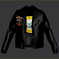 Stylish Black Leather Jacket With Colorful Badges And Yellow Lining