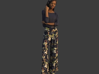 Man Standing in Gray Background Wearing Dark Top and Floral Pants 3d model