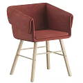 Modern Light Pink Upholstered Lounge Chair With Wooden Legs And Armrest Design Details
