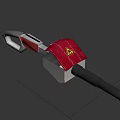 Sturdy Red Gray Weapon With Yellow Warning Triangle And Long Handle Design