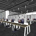 Modern Public Office Space Design With Wall Logo Desks Chairs And Bright Lighting