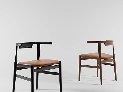 Modern Minimalist Armchair With Black Brown Frame And Brown Leather Seat Design 3d model