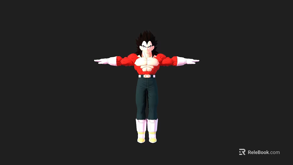 3D Game Movie Character Spiky Black Hair Red Top Black Pants White Gloves Arms Outstretched 3d model 