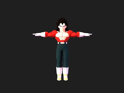 3D Game Movie Character Spiky Black Hair Red Top Black Pants White Gloves Arms Outstretched 3d model