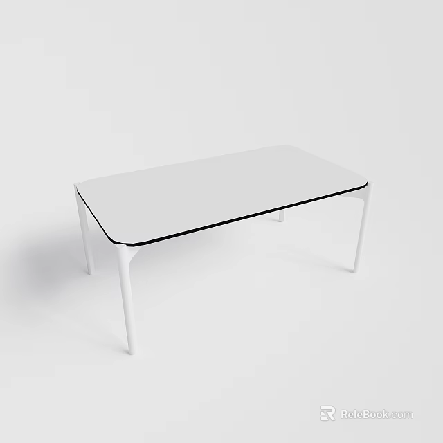 Modern White Dining Table With Rectangular Smooth Surface And Sleek Legs 3d model