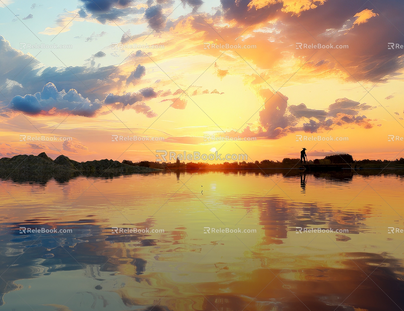 Sunset Sky Lake 3d model