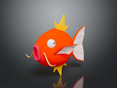 Cute Orange Cartoon Style Fish With Yellow Fins White Tail Big Eyes And Pink Mouth 3d model