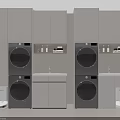 Modern Bathroom Cabinetry with Stacked Washer Dryer Sink and Storage Design