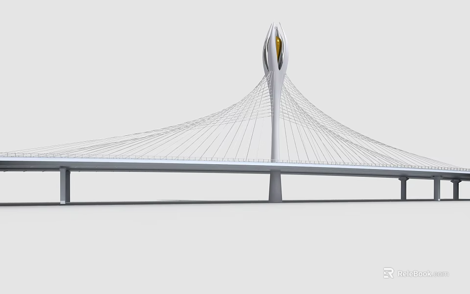 Modern Cable Stayed Bridge With Unique Tower Design And White Structural Elements 3d model 