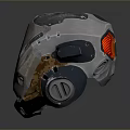 Futuristic Weapon Helmet With Metallic Texture Mechanical Parts And Worn Details