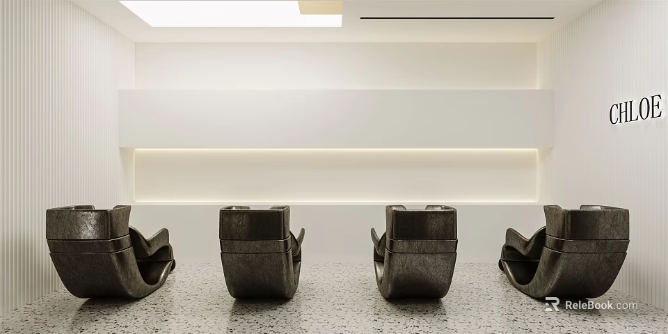 Modern Beauty Hair Salon Interior With Black Styling Chairs And Soft Lighting Design 3d model 