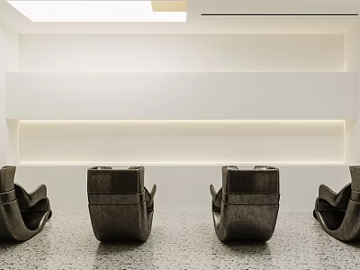 Modern Beauty Hair Salon Interior With Black Styling Chairs And Soft Lighting Design 3d model