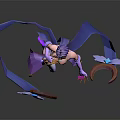 Game Movie Character 3D Model Dynamic Pose With Purple Hair Decorative Outfit And Flowing Ribbons