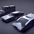 Futuristic Geometric Concept Cars With Angular Metallic Design And Sleek Surfaces