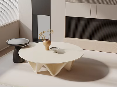 Modern Sofa and Coffee Table Set with White Round Table Black Side Table and Vase 3d model