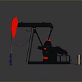Industrial Oil Pump Jack Structure Featuring Red Components Blue Equipment And Cylindrical Tools 3d model