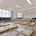 Bright Kindergarten Naptime Room With Many Small Beds And Large Windows 3d model