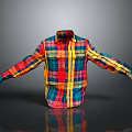Colorful Plaid Long Sleeve Shirt With Red Yellow Blue Colors Casual Flat Lay