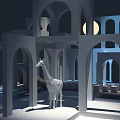 Modern Banquet Hall Interior With Arched Structures Geometric Giraffe And Moonlight Lighting 3d model