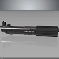Blue And Black Long Barrel Sci Fi Weapon With Buttons And Scope On Shiny Surface 3d model