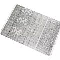 Square Carpet With Geometric Patterns In Gray And White Modern Style Fringed Edges