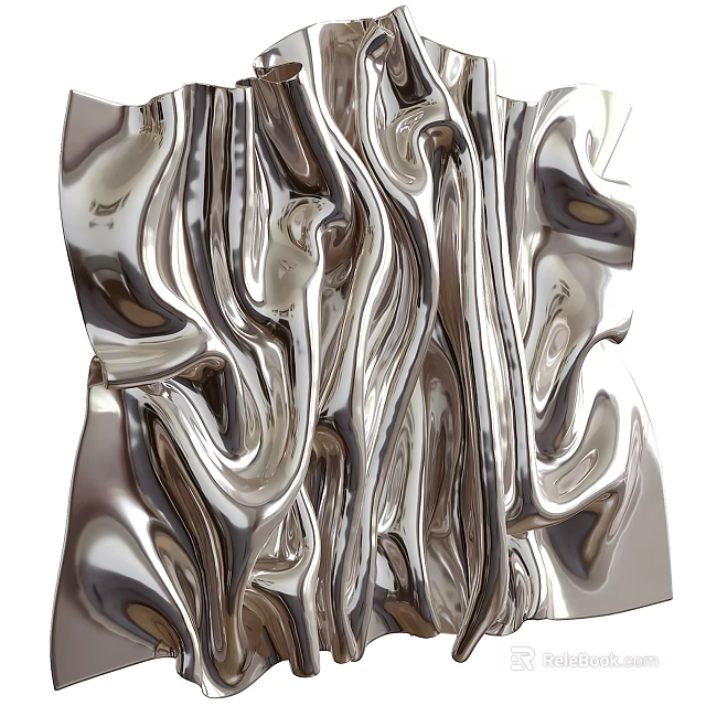 Silver Wavy Metal Wall Decor with Modern Sculptural Design for Interior Spaces 3d model 