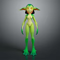 Green Humanoid Game Movie Character With Large Ears Yellow Eyes And Clawed Feet 3d model