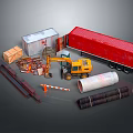 Friendly Dog Standing Near Red Container And Construction Equipment 3d model
