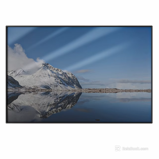 Scenic Snowy Mountain Landscape With Lake Reflection And Blue Sky Sunlight 3d model 